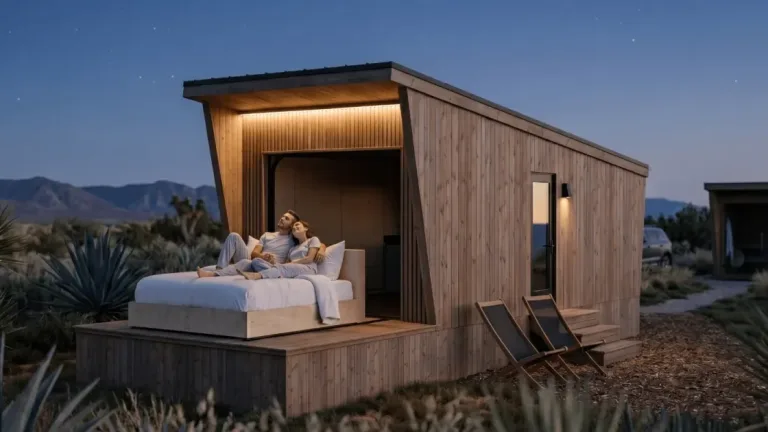 Dette lille huset skyver sengen ut på terrassen