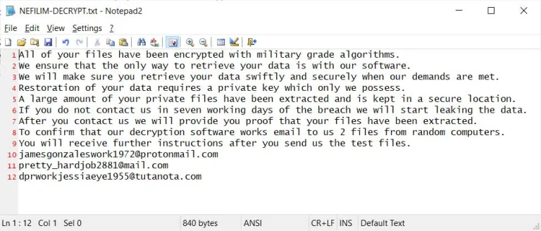 Nefilim ransom note Nefilim ransom note (BleepingComputer)