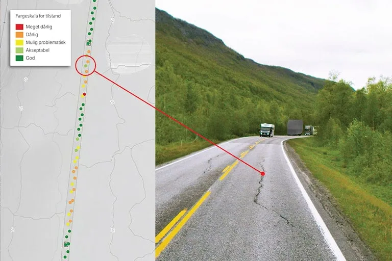 Image 28: Bilde med kart til venstre og foto av veg til høyre.