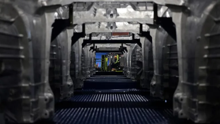 Racks of Ford Fathom aluminum unicastings Ford has now produced more than 5,000 Fathom unicastings (Image: Ford)